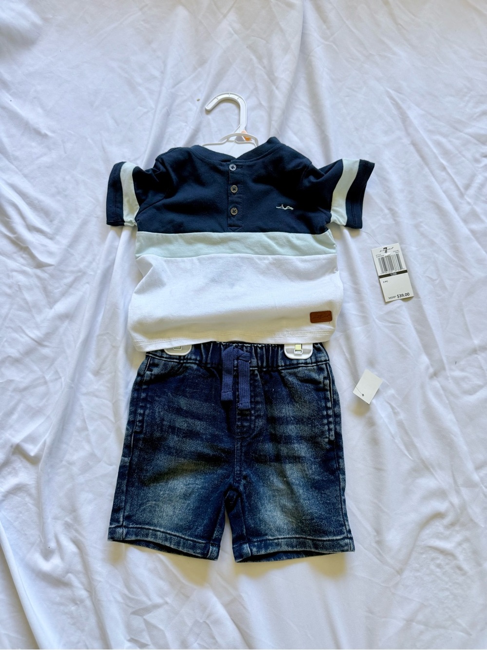 7 For All Mankind Navy & White Colorblock Short Sleeve Tee Set